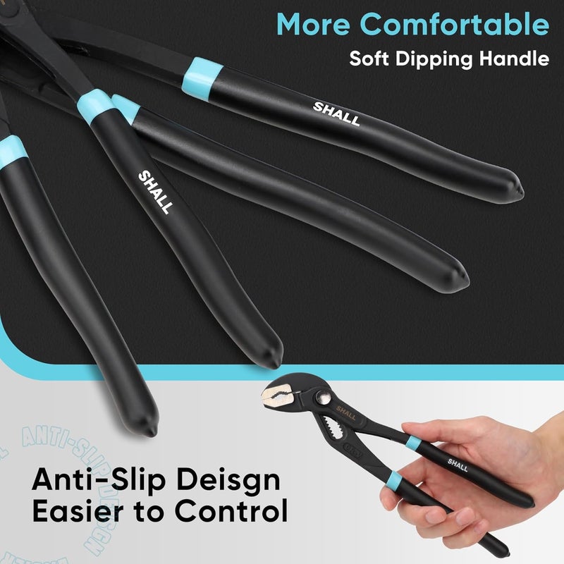 SHALL 3-Piece Groove Joint Pliers Set (12, 9-1/2, 7 Inch), Push-Lock Water Pump Pliers In Cr-v Steel, Fast Adjustable Tongue and Groove Pliers with Tool Roll Bag for Home Repair & Plumbing - Image 5